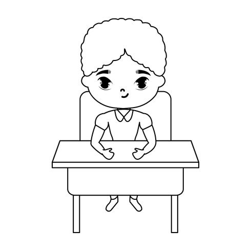 little student boy sitting in school desk vector