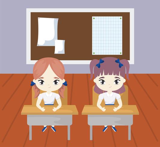 little student girls in the classroom scene vector