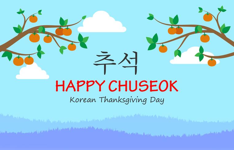 Chuseok o Hangawi o tarjeta de felicitación del día de Acción de Gracias de Corea vector