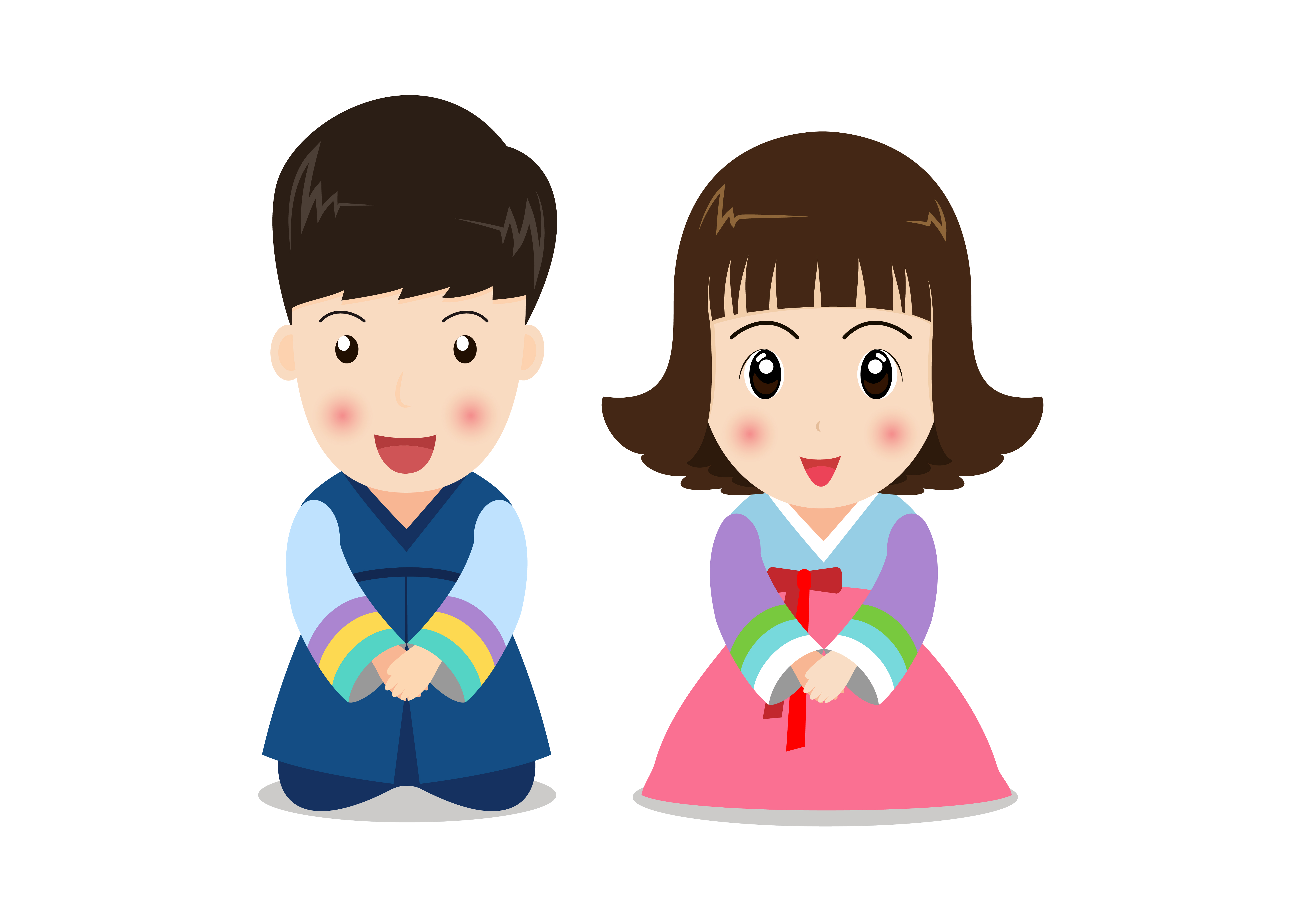 Cute cartoon couple kids in korean traditional costume on white background  652457 Vector Art at Vecteezy