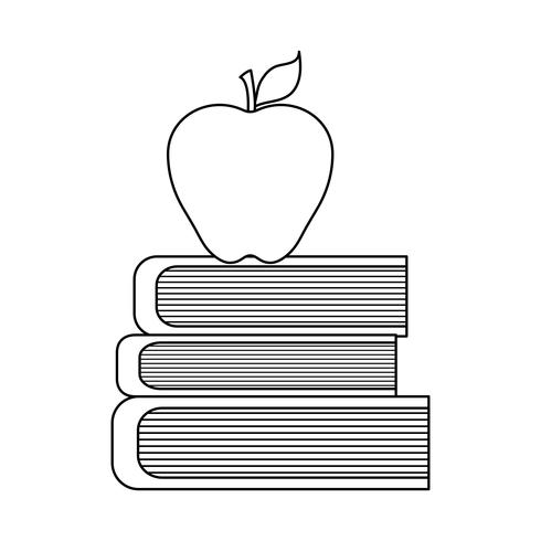 pila de libros de la biblioteca con fruta de manzana vector