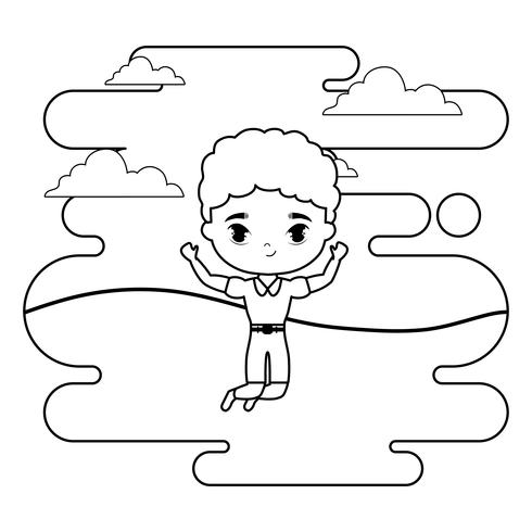 cute little student boy in landscape scene vector