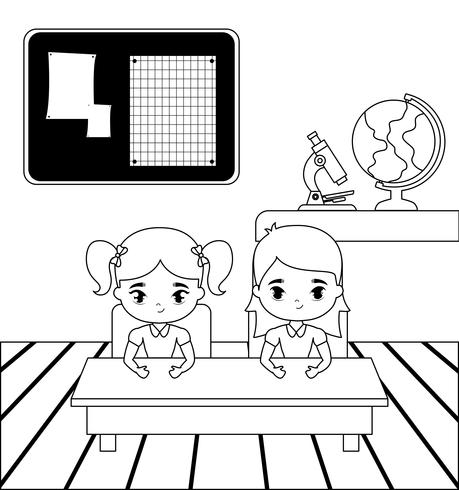 little student girls in the classroom scene vector