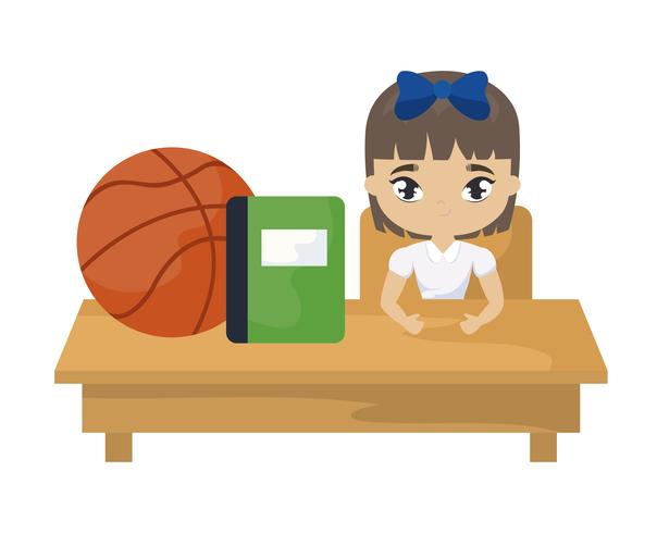Student Girl Sitting In School Desk With Supplies Education