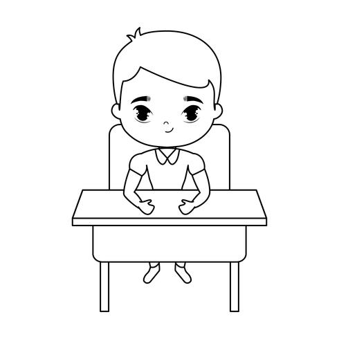 little student boy sitting in school desk vector