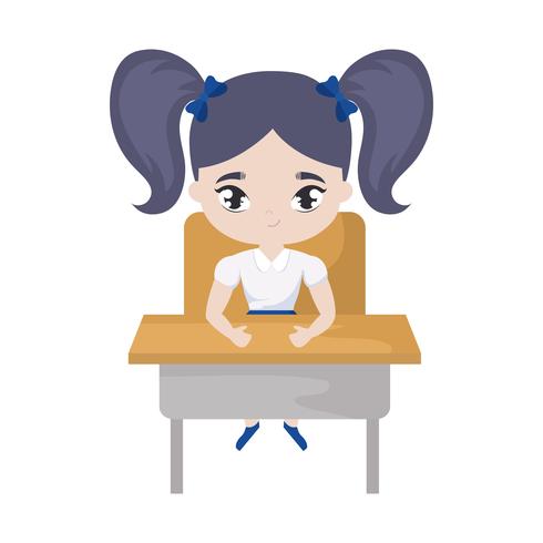 little student girl sitting in school desk vector