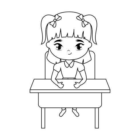 niña estudiante sentada en el escritorio de la escuela vector