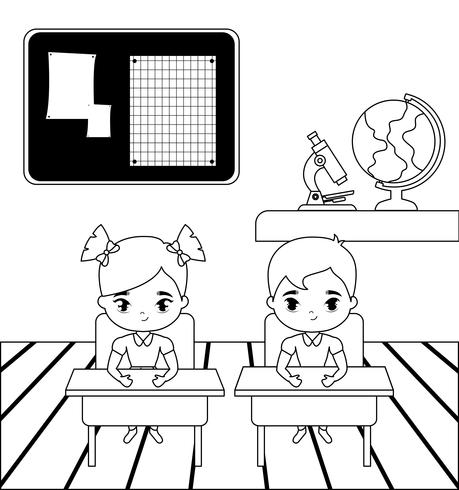 little students in the classroom scene vector