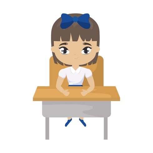 niña estudiante sentada en el escritorio de la escuela vector
