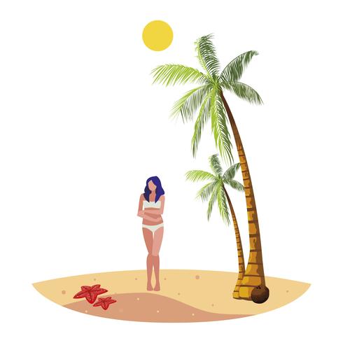mujer joven en la escena de verano de playa vector