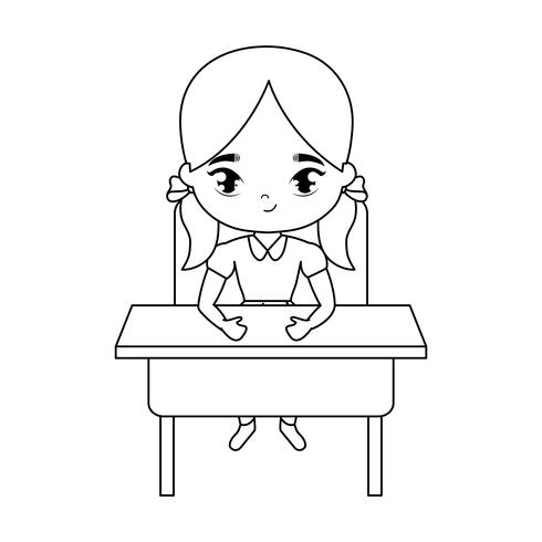 Little Student Girl Sitting In School Desk Download Free Vectors