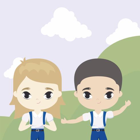 cute little students in landscape scene vector