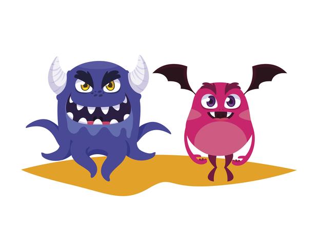 funny monsters couple comic characters colorful vector