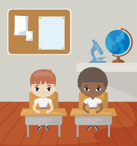 pequeños estudiantes en la escena del aula vector