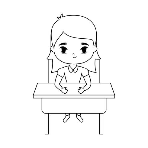 little student girl sitting in school desk vector