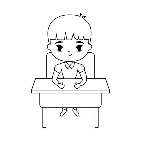 Little Student Boy Sitting In School Desk Download Free Vectors