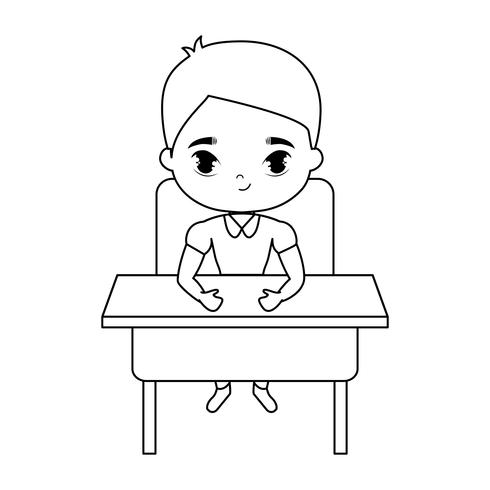 little student boy sitting in school desk vector