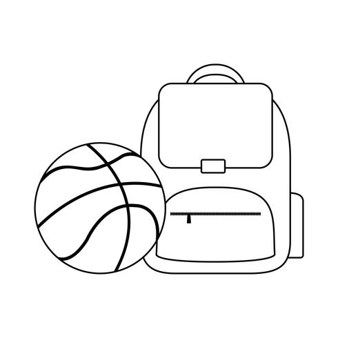 mochila escolar con balón de baloncesto vector