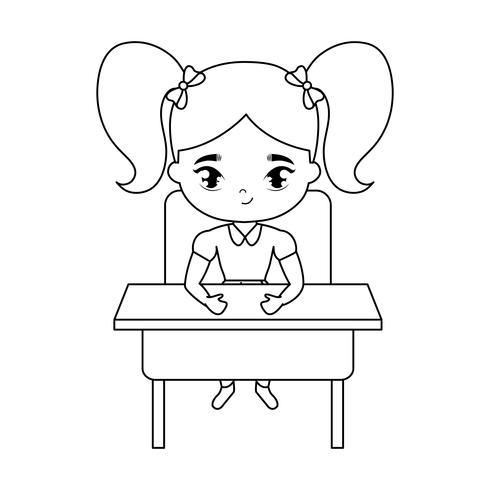 little student girl sitting in school desk vector