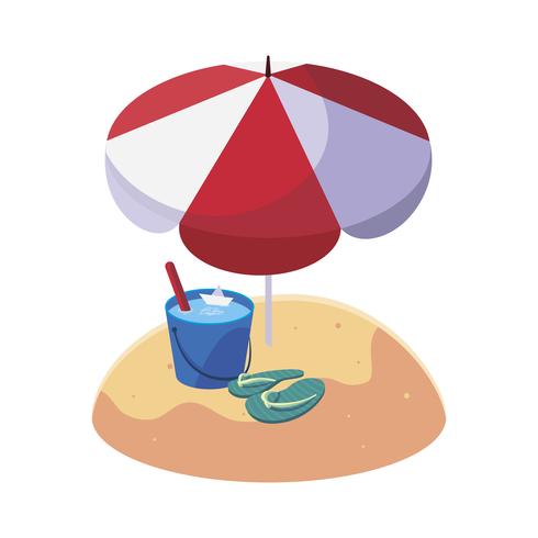 summer sand beach with umbrella and flip flops vector