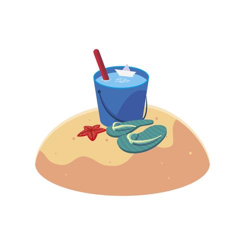 summer sand beach with water bucket scene vector