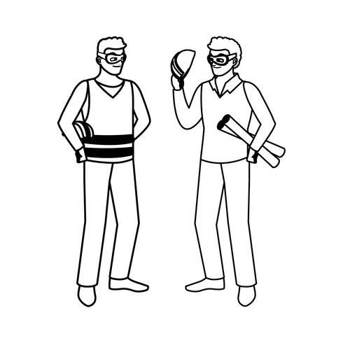 male builder constructor with architect boss vector