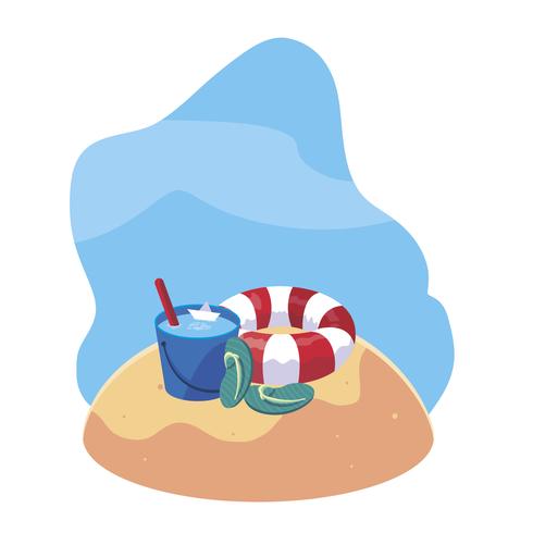 summer sand beach with float and icons vector