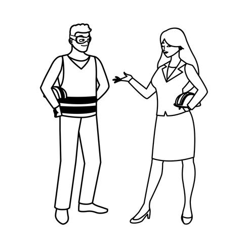 male builder constructor with woman engineer vector