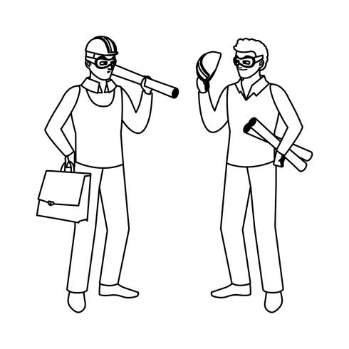 male builder constructor with architect boss vector