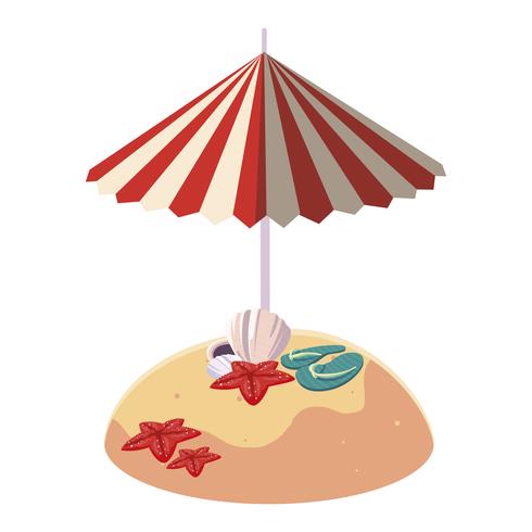 summer sand beach with umbrella and flip flops vector