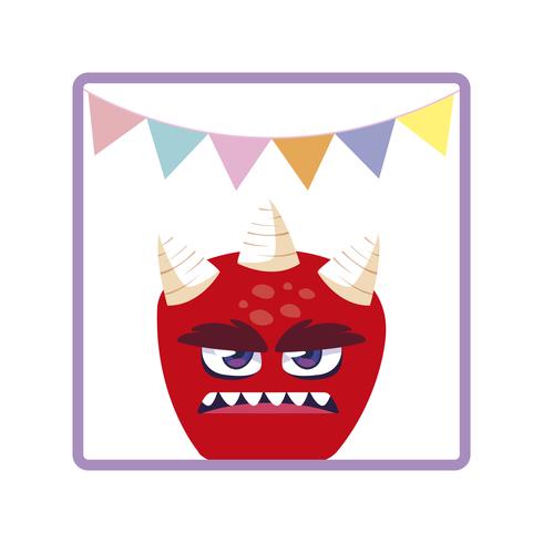 square frame with monster and horns party garlands vector