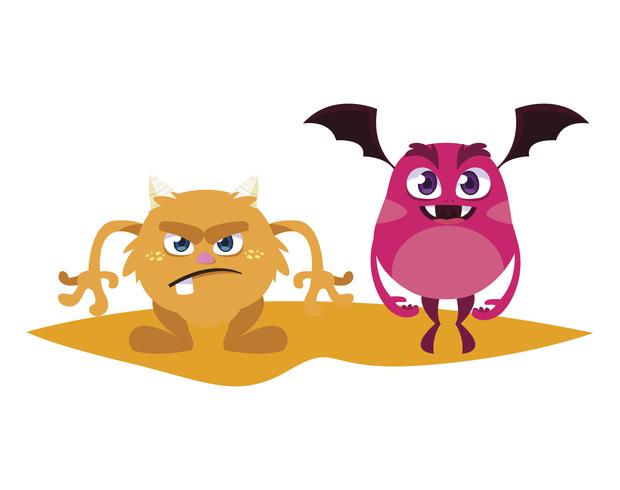 funny monsters couple comic characters colorful vector