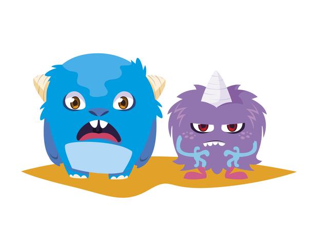 funny monsters couple comic characters colorful vector