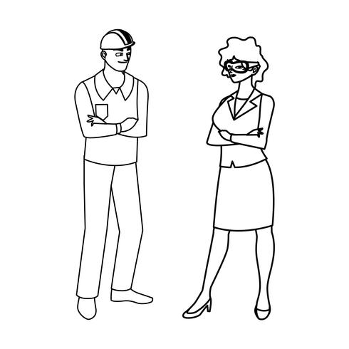 male builder constructor with woman engineer vector