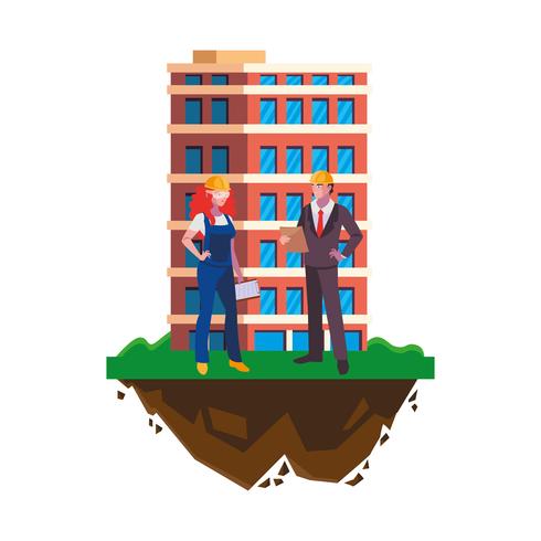 engineer with female builder and building vector