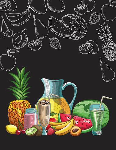 hand drawn fruits and drinks vector