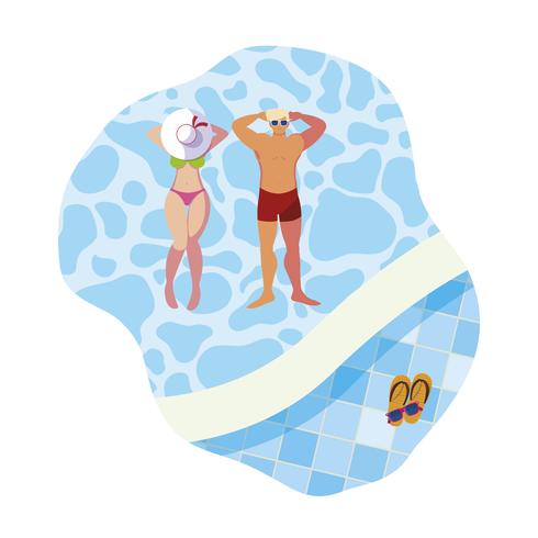 young couple with swimsuit floating in pool vector