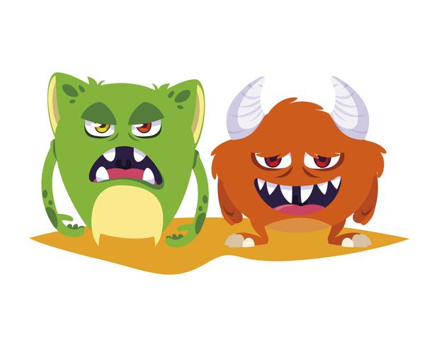 funny monsters couple comic characters colorful vector