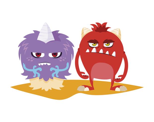 funny monsters couple comic characters colorful vector