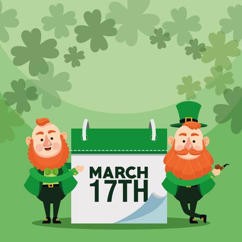 Happy Saint Patrick's day Background Design With Calendar and Leprechauns vector