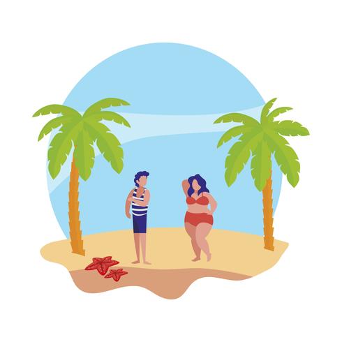 chico joven con mujer en la escena de verano de playa vector