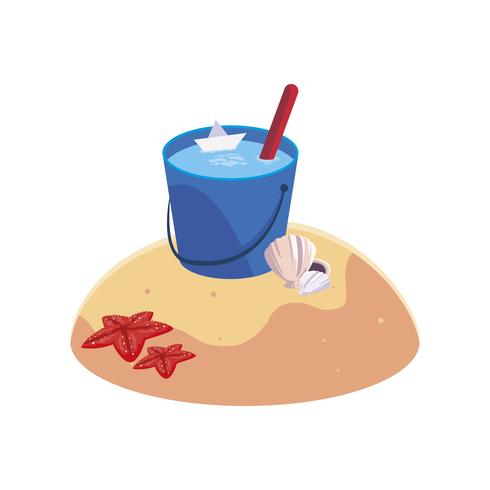 summer sand beach with water bucket scene vector