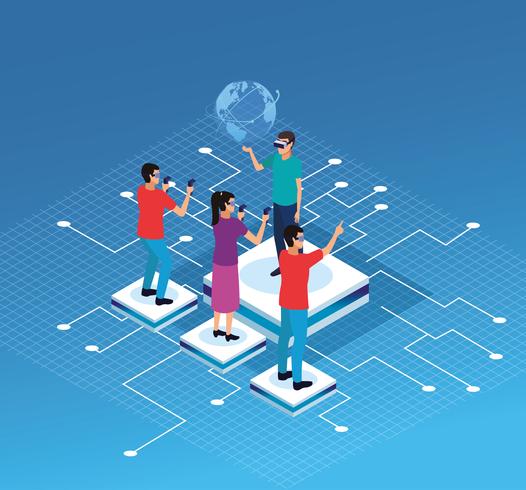 Virtual reality and friends cartoons vector
