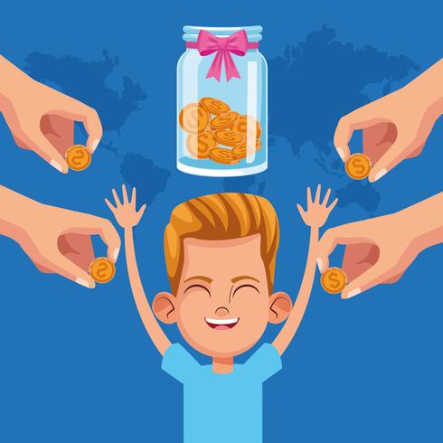 Kid donation charity cartoon vector