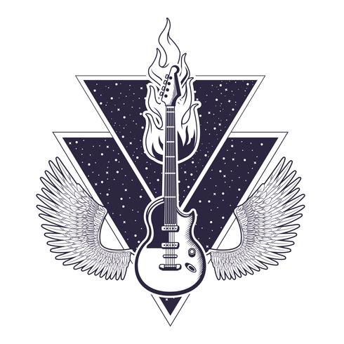 Rock and roll emblema vintage con dibujos. 653134 Vector en Vecteezy