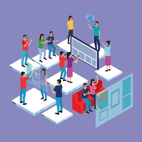 Virtual reality and friends cartoons vector