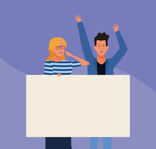 personas con carteles vector