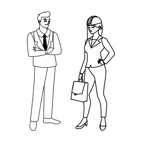 couple of engineers builders workers characters vector