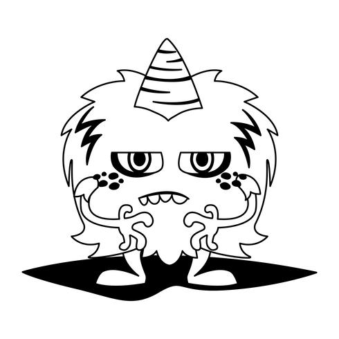 funny monster with horn comic character vector