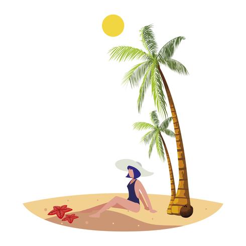 young woman on the beach summer scene vector